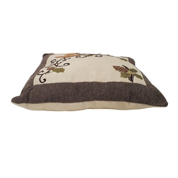 Decorative Deer & Pinecone Embroidered Pillow 16" x 16" - Picture 5 of 8